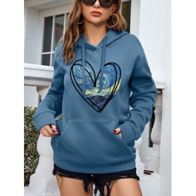 LUNE Heart Print Kangaroo Pocket Drawstring Thermal Lined Hoodie - Choose Your