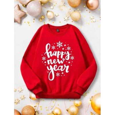 EZwear Women.S New Round Neck Loose Bestie Style New Year.S Eve Slogan Printed