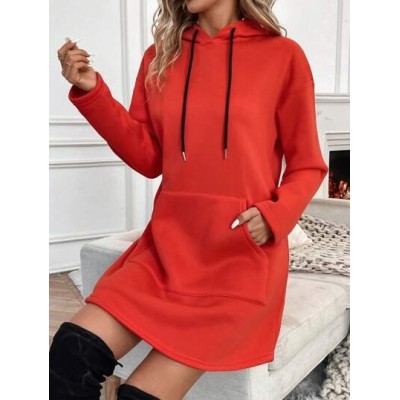 Essnce Kangaroo Pocket Drop Shoulder Drawstring Hoodie Dress - Choose Your Size