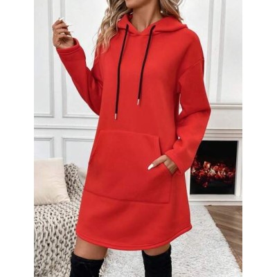 Essnce Kangaroo Pocket Drop Shoulder Drawstring Hoodie Dress - Choose Your Size