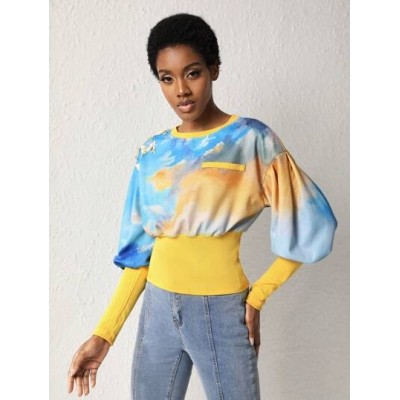 Fannie c Shako Tie Dye Print Gigot Sleeve Sweatshirt - Choose Your Size