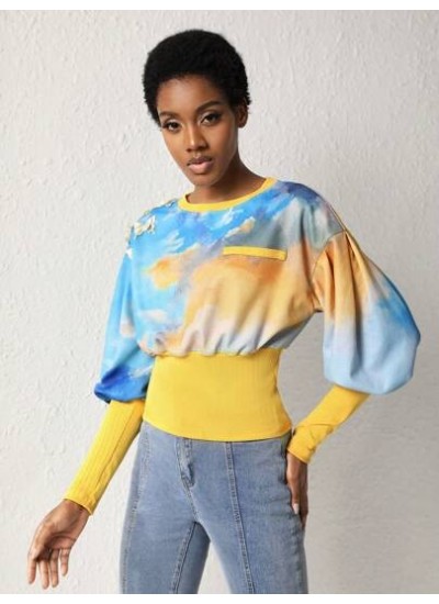 Fannie c Shako Tie Dye Print Gigot Sleeve Sweatshirt - Choose Your Size