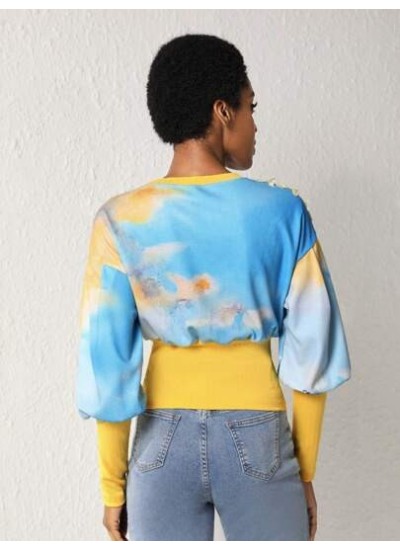 Fannie c Shako Tie Dye Print Gigot Sleeve Sweatshirt - Choose Your Size