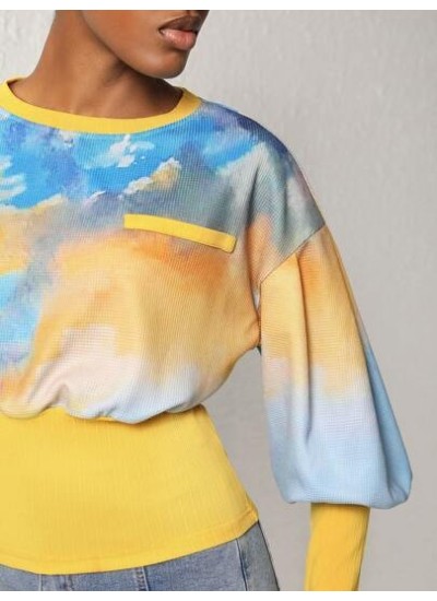 Fannie c Shako Tie Dye Print Gigot Sleeve Sweatshirt - Choose Your Size