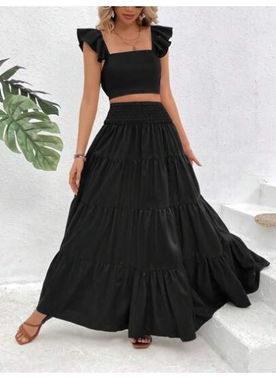 Tall Women.s Solid Color Crop Top And A-Line Skirt Set - Choose Your Size