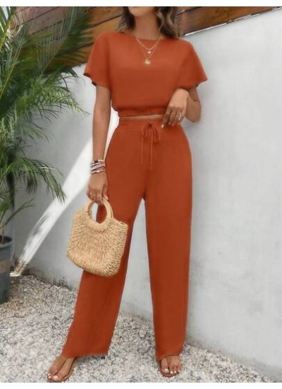 Frenchy Women.s Pants Set Loose Texture Solid Color Casual Two Piece Suit - Cho