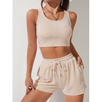 PETITE Solid Crop Tank Top & Track Shorts Set - Choose Your Size