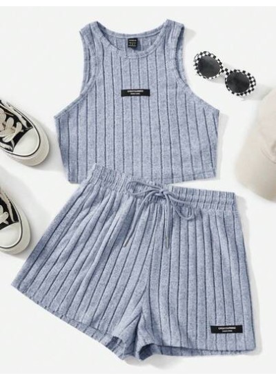 EZwear Ribbed Knit Tank Top And Shorts Set - Choose Your Size