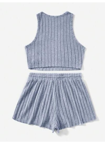 EZwear Ribbed Knit Tank Top And Shorts Set - Choose Your Size