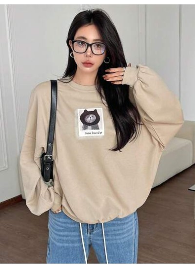 Women.s Letter Print Round Neck Drop Shoulder Long Sleeve Sweatshirt - Choose Y