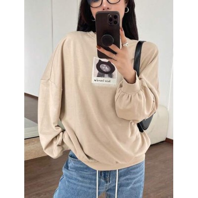 Women.s Letter Print Round Neck Drop Shoulder Long Sleeve Sweatshirt - Choose Y