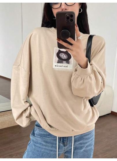 Women.s Letter Print Round Neck Drop Shoulder Long Sleeve Sweatshirt - Choose Y