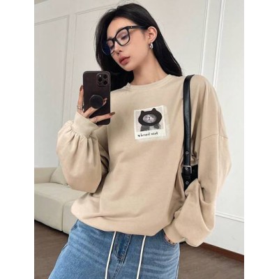 Women.s Letter Print Round Neck Drop Shoulder Long Sleeve Sweatshirt - Choose Y