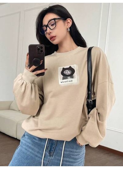 Women.s Letter Print Round Neck Drop Shoulder Long Sleeve Sweatshirt - Choose Y