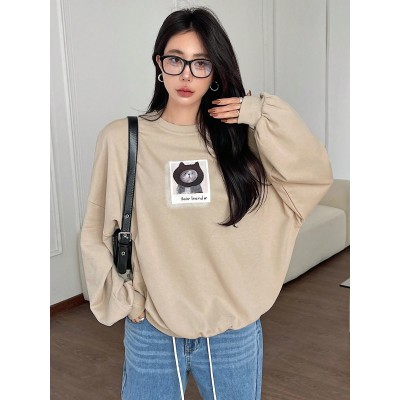 Women.s Letter Print Round Neck Drop Shoulder Long Sleeve Sweatshirt - Choose Y