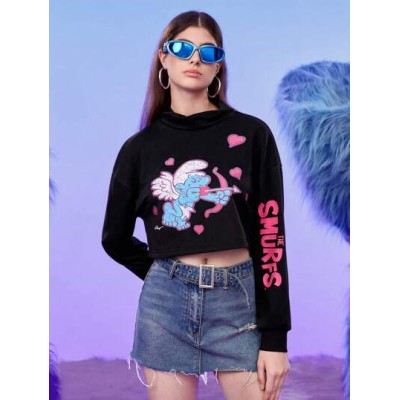 Cartoon Graphic Drop Shoulder Crop Sweatshirt - Choose Your Size