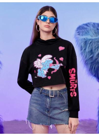 Cartoon Graphic Drop Shoulder Crop Sweatshirt - Choose Your Size