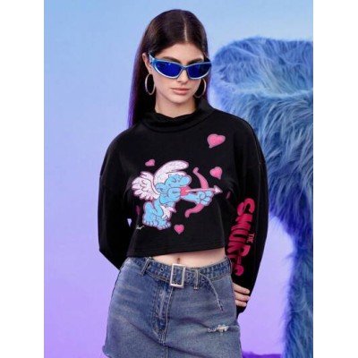 Cartoon Graphic Drop Shoulder Crop Sweatshirt - Choose Your Size