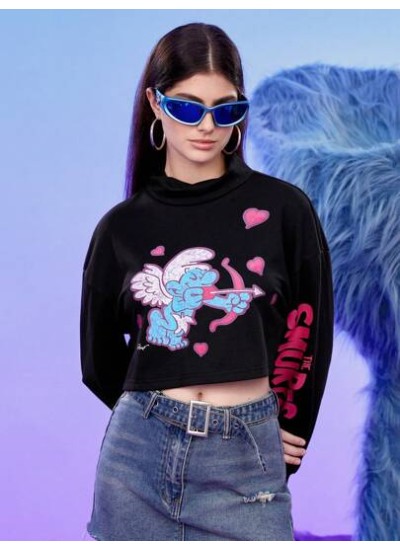 Cartoon Graphic Drop Shoulder Crop Sweatshirt - Choose Your Size