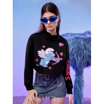 Cartoon Graphic Drop Shoulder Crop Sweatshirt - Choose Your Size