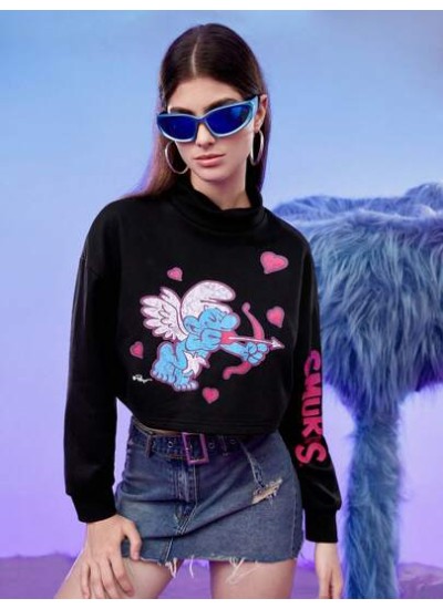 Cartoon Graphic Drop Shoulder Crop Sweatshirt - Choose Your Size