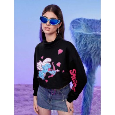 Cartoon Graphic Drop Shoulder Crop Sweatshirt - Choose Your Size