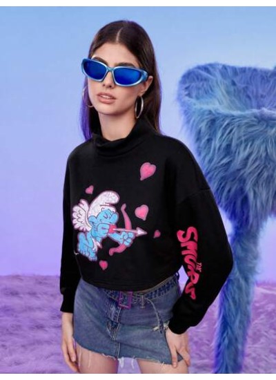 Cartoon Graphic Drop Shoulder Crop Sweatshirt - Choose Your Size