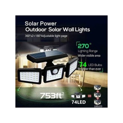 Solar Outdoor Lights With Motion Sensor, 3 Heads Security Lights Solar Powered,