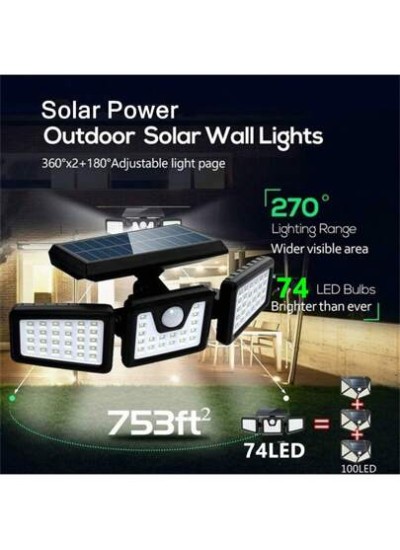 Solar Outdoor Lights With Motion Sensor, 3 Heads Security Lights Solar Powered,