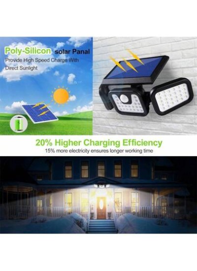 Solar Outdoor Lights With Motion Sensor, 3 Heads Security Lights Solar Powered,