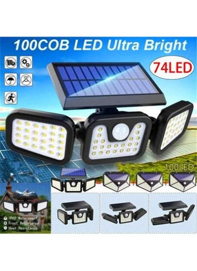 Solar Outdoor Lights With Motion Sensor, 3 Heads Security Lights Solar Powered,