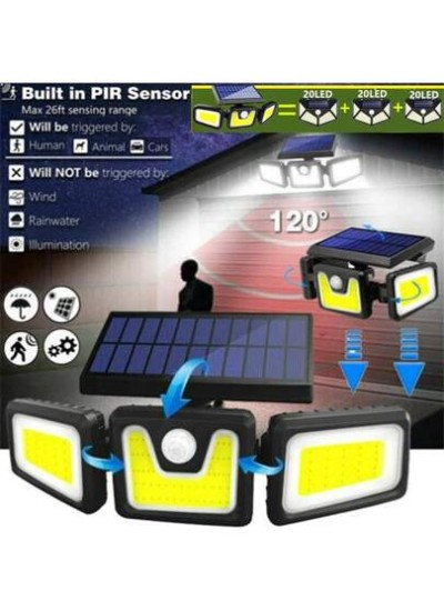 Solar Outdoor Lights With Motion Sensor, 3 Heads Security Lights Solar Powered,