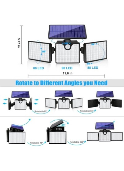 1pc 266 LED 2200LM Adjustable Outdoor LED Sun Motion Sensor Light