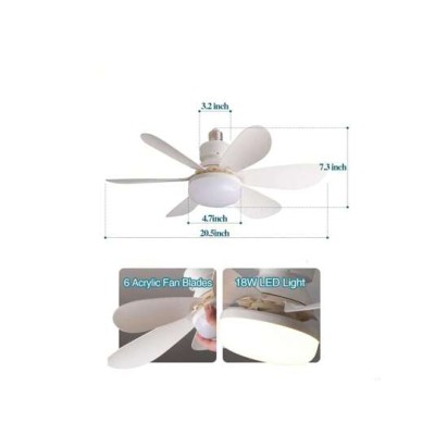 Socket Fan Ceiling Fan With Light And Remote,20.5" E27 Noiseless Ceiling Fans Di