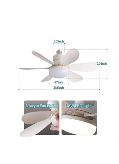 Socket Fan Ceiling Fan With Light And Remote,20.5" E27 Noiseless Ceiling Fans Di