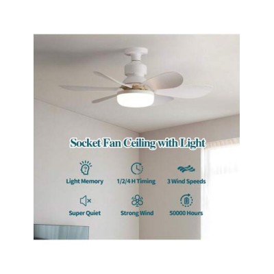 Socket Fan Ceiling Fan With Light And Remote,20.5" E27 Noiseless Ceiling Fans Di