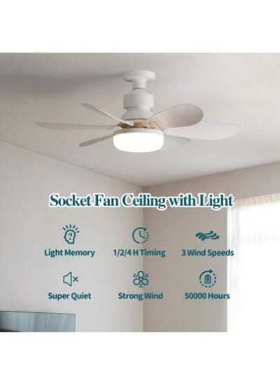 Socket Fan Ceiling Fan With Light And Remote,20.5" E27 Noiseless Ceiling Fans Di