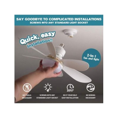 Socket Fan Ceiling Fan With Light And Remote,20.5" E27 Noiseless Ceiling Fans Di