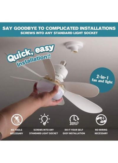 Socket Fan Ceiling Fan With Light And Remote,20.5" E27 Noiseless Ceiling Fans Di